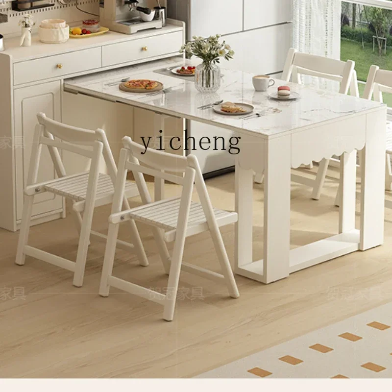 XL stretchable rock slab dining table, side cabinet, water dispenser, high cabinet integrated with wall storage cabinet