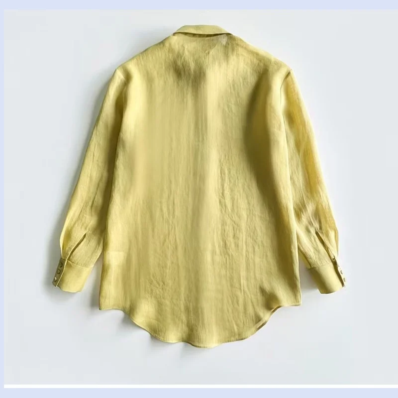 2025 early spring niche style refreshing citrus orange ramie falling shoulder mid length shirt