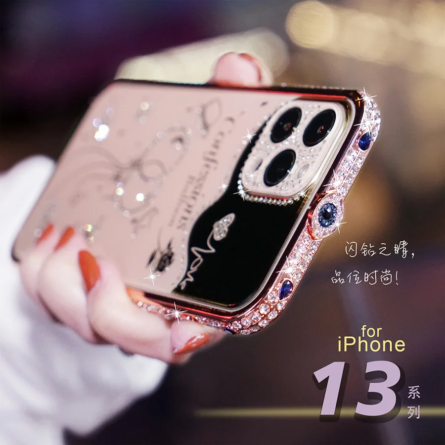 

Bling Rhinestone Glitter Crystal Dimond Bumper Case For Iphone 13 12 11 Pro Xs Max Case Metal Cover For Iphone 7 8 Plus X Xr