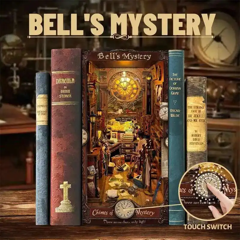 

DIY Wooden Book Nook Bell's Mystery Cottage Figurines Miniatures Bookend Handmade Bookshelf for Friends Gifts Home Decor Crafts