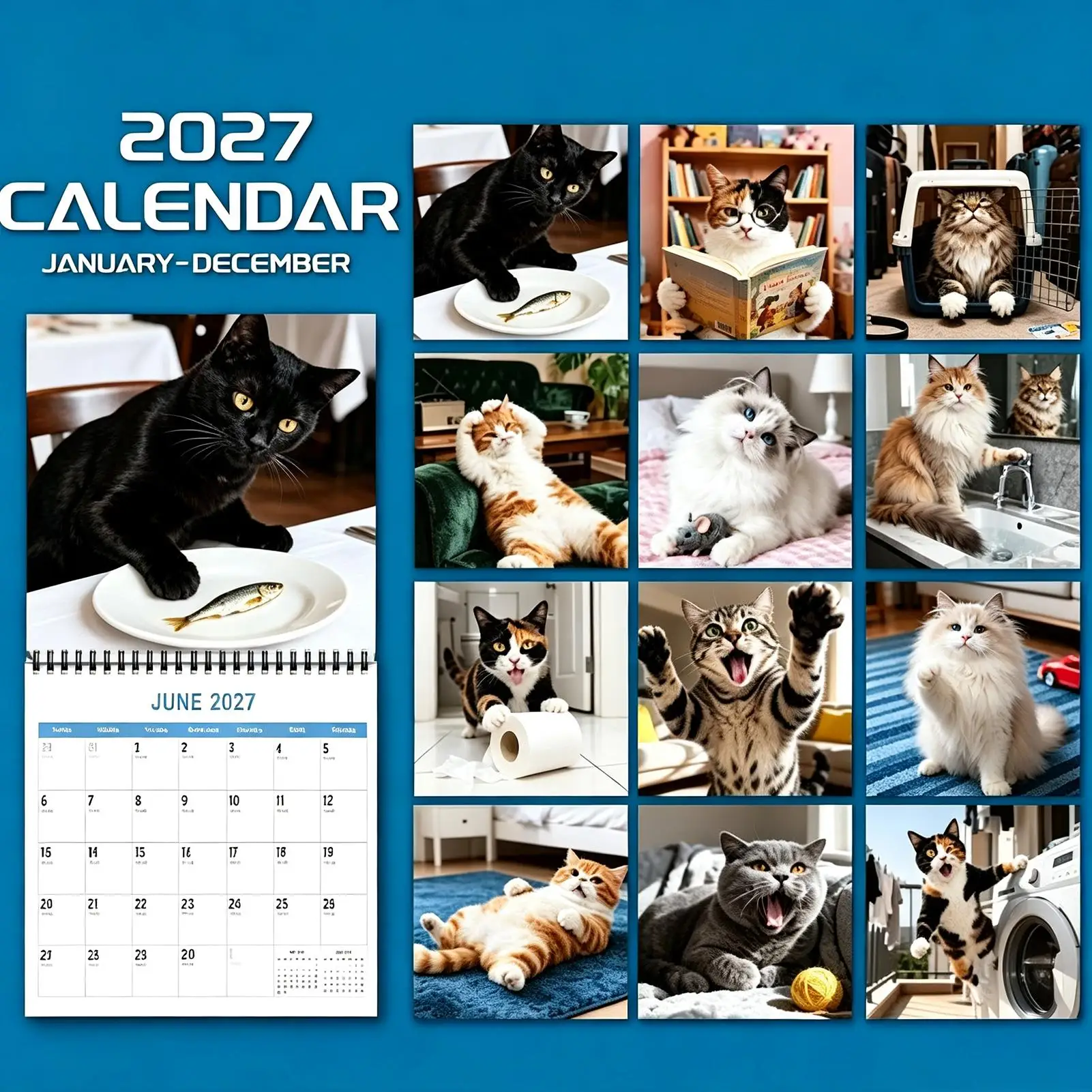 Cat Calendar 2027 Funny Cute Cat Daily Schedule Planner 12 Month Calendar For Animal Lovers Home Office Farmhouse Classroom