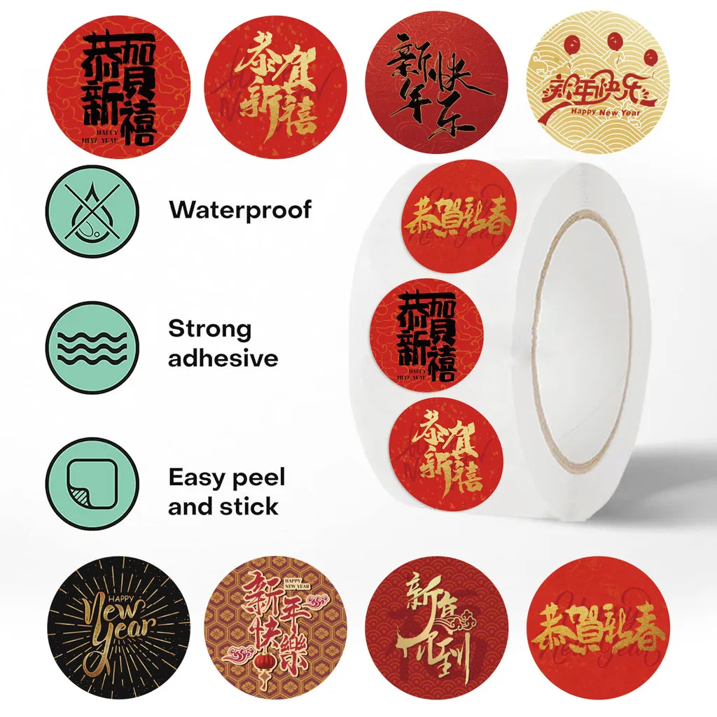 500 قطعة/لفة الكرتون السنة الجديدة مهرجان الربيع سلسلة لفة ملصقات البلاستيكية ديكور للمجلات زجاجات مياه تسجيل متجر YourLife #3