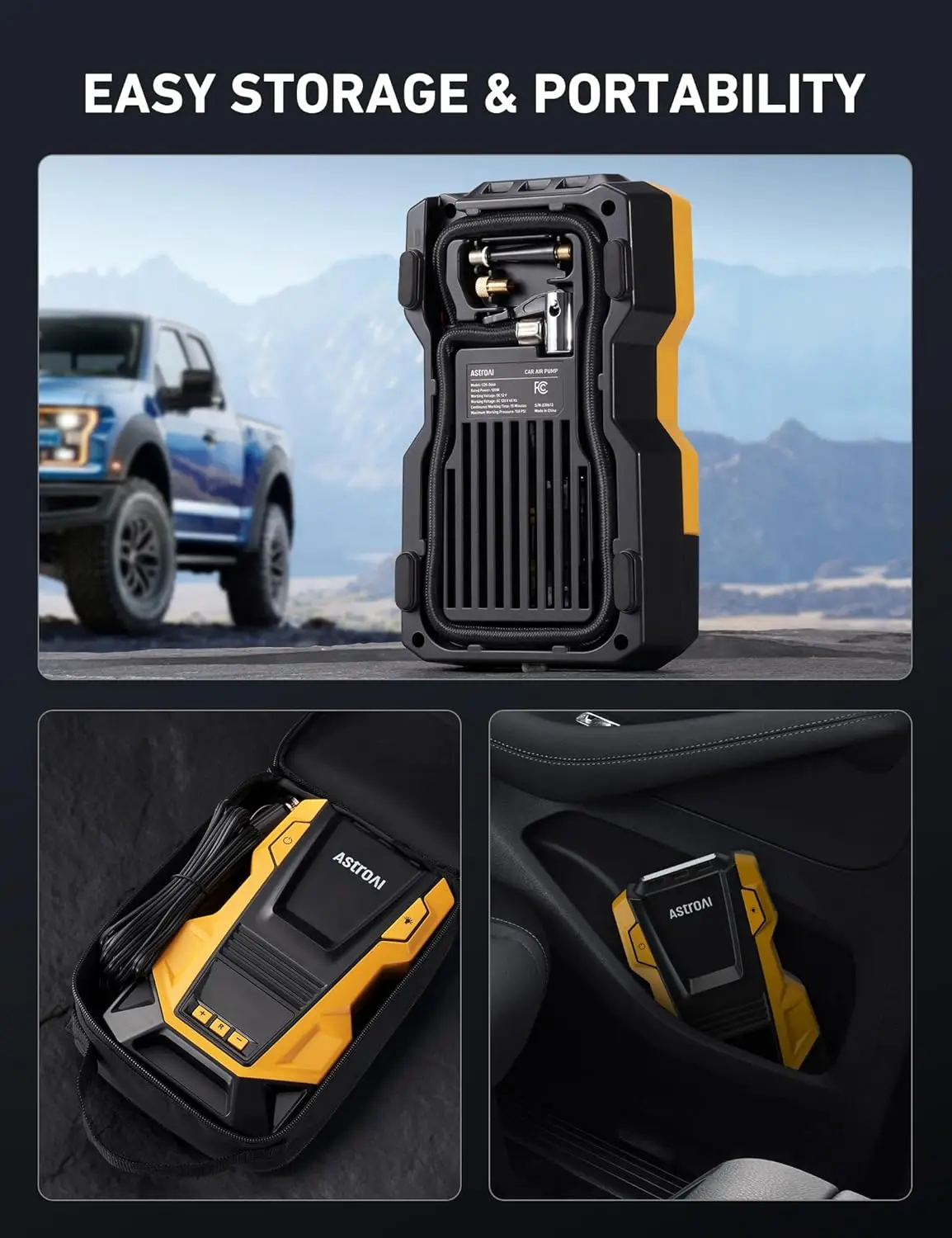 Portable AC/DC Air Compressor for Car Tires, 150PSI with LED Light, Auto-Shutoff, Fast Inflation