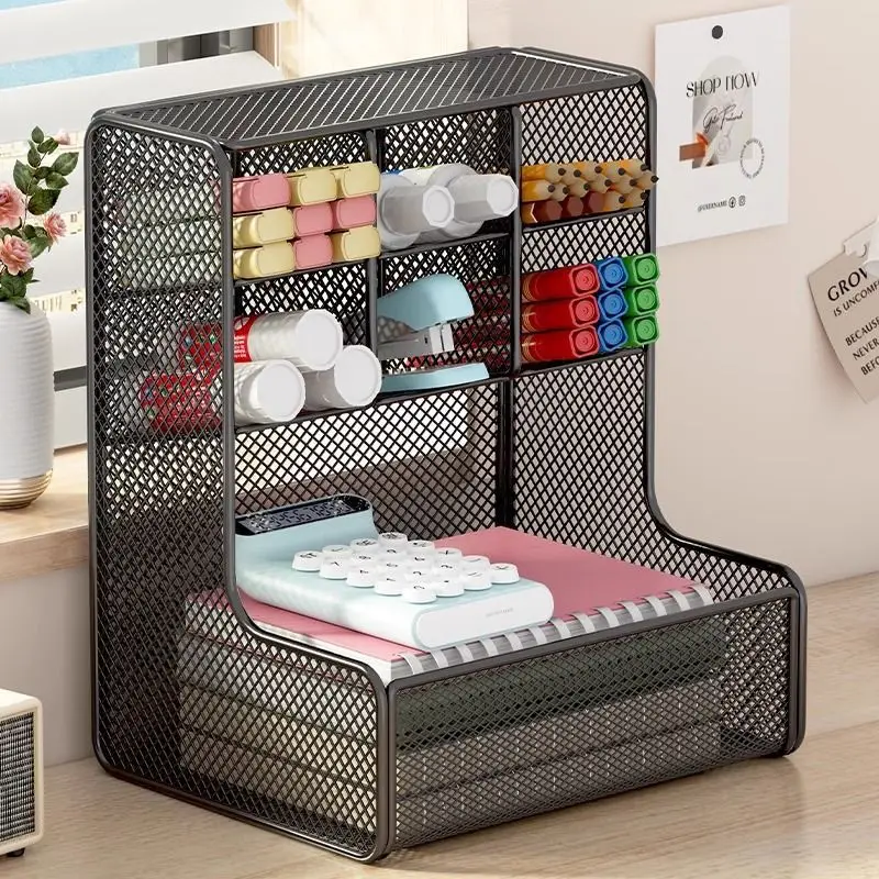 desktop-organizer-rack-office-desk-pen-holder-storage-box-slanted-insert-style-stationery-storage-shelf-office-supplies-storage