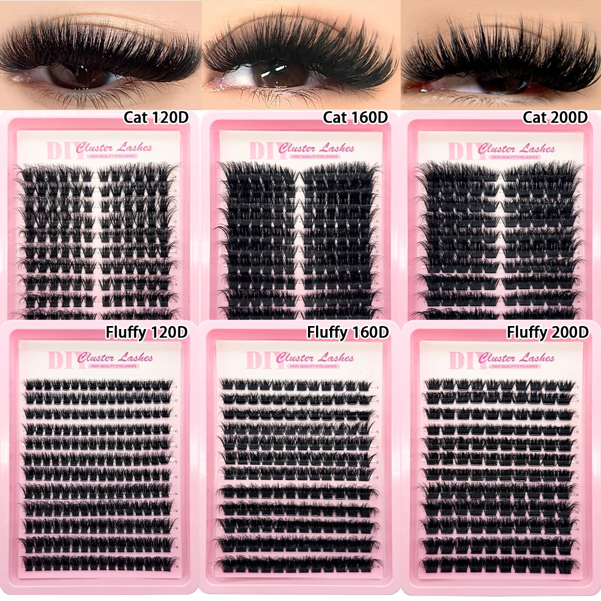 HBZGTLAD 12 rows 5D fluffy eyelash bundle 120D/160D/200D thick D-roll eyelash bundle extension line left/right single eyelash ca