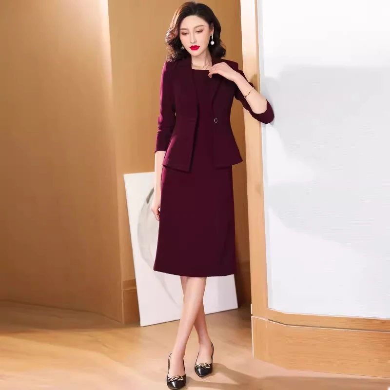 New Office Lady Dress Suits Women Spring Autumn Fashion Elegant Slim Single Button Blazer and Sleeveless Dress Business wear