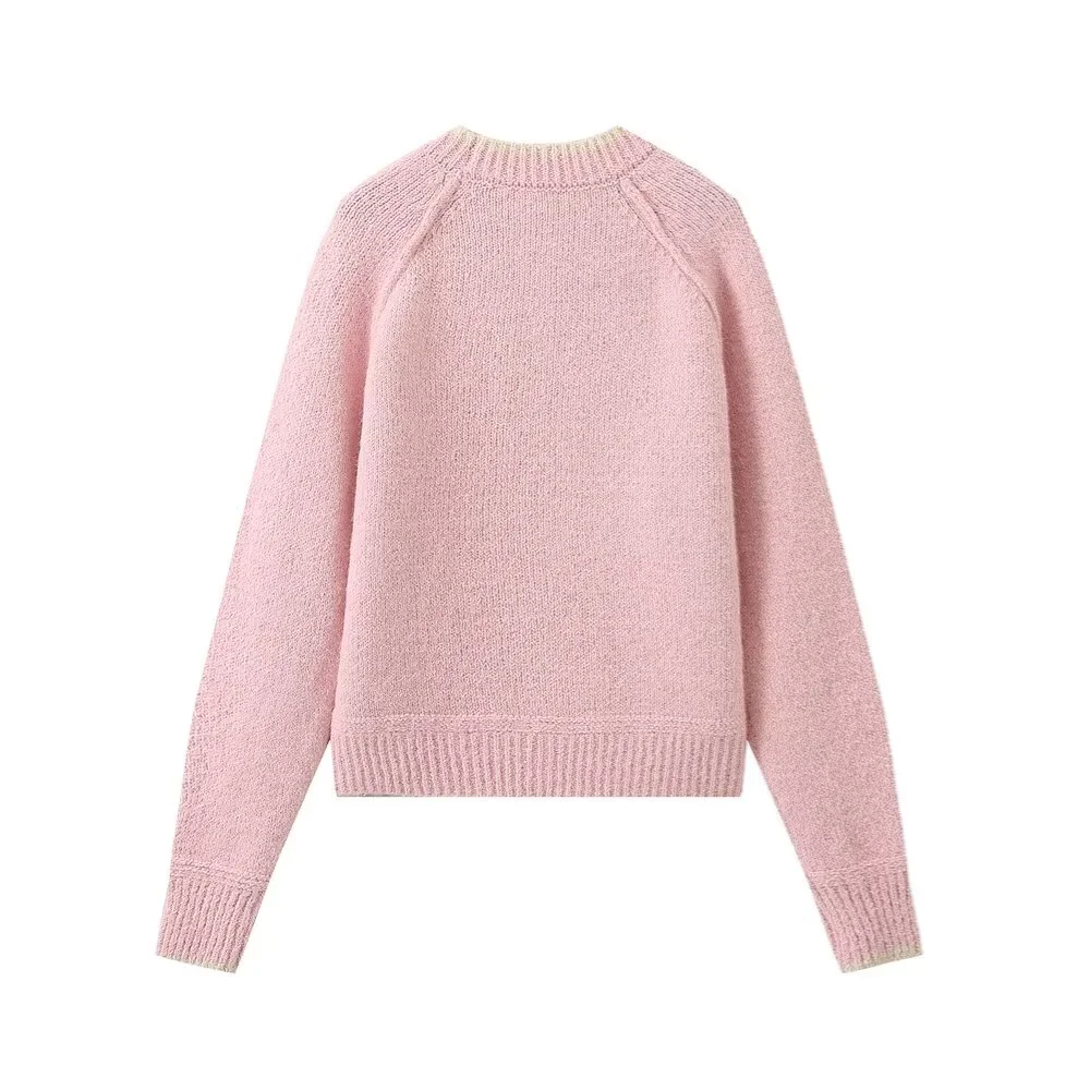 PB&ZA2024 autumn new women\'s clothing fashion temperament casual versatile design sense lazy style pullover knitted sweater top