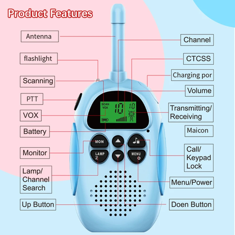 Children's Wireless Phone Toy Walkie talkie interaction Toys 3KM Range UHF Portable Walkie Talkie Rechargeable Walkie Talkie Toy