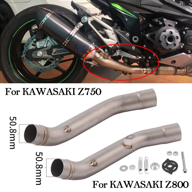 Slip-On For KAWASAKI Z750 Z 750 2007 - 2014 Z800 Z 800 2013 - 2016 Motorcycle Exhaust Muffler Tube Escape Moto Middle Link Pipe
