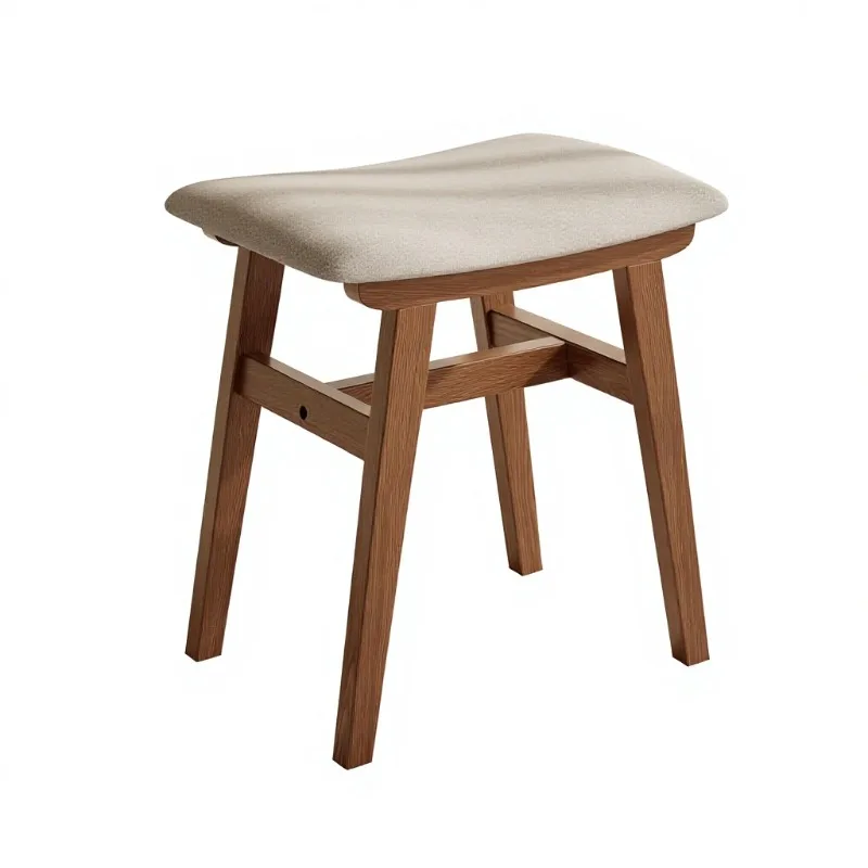 Solid wood dresser stool saddle pad linen covered high rebound sponge seat cushion easy to assemble footstool footstool pad