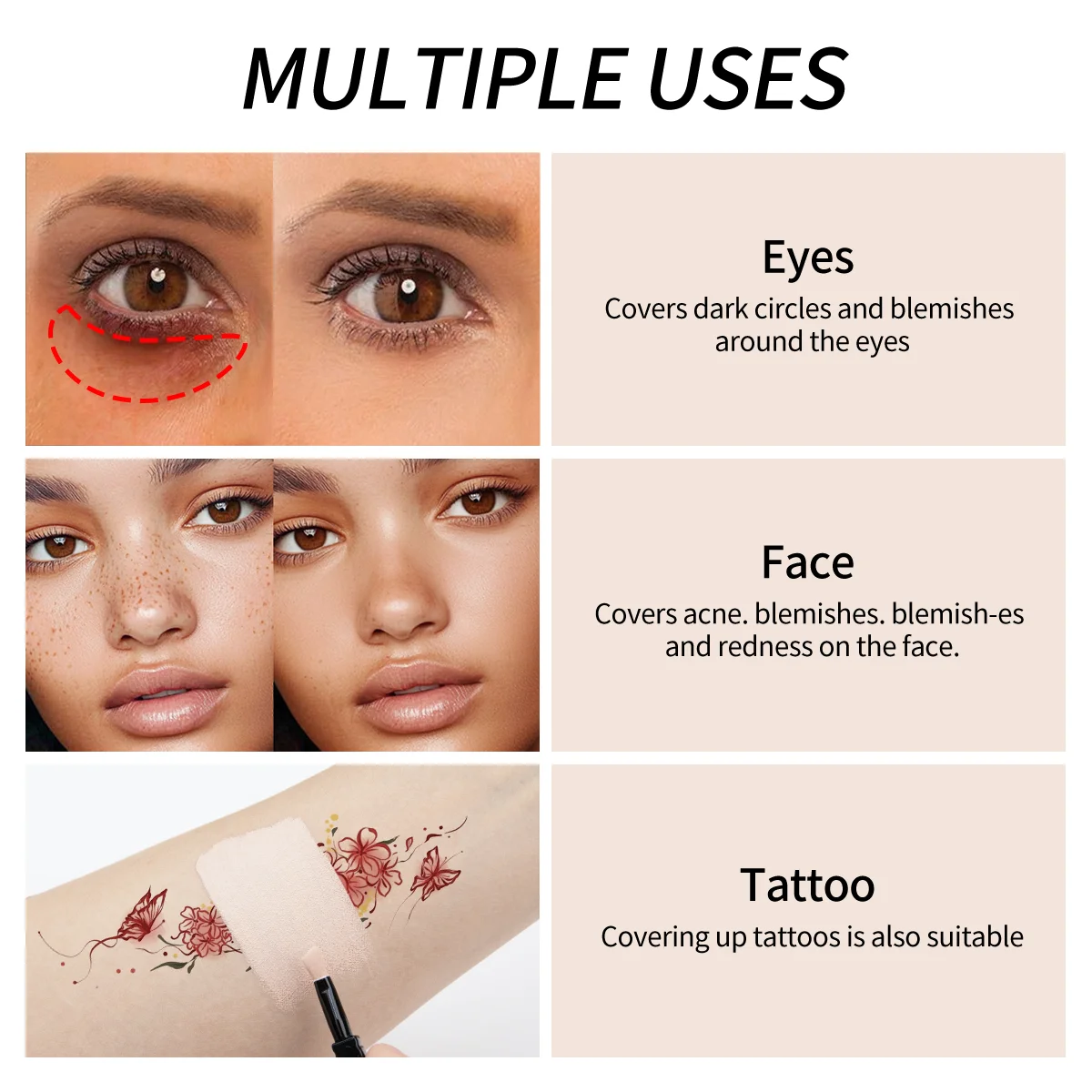 QIC ハイドレーティング アイ ブライトニング コンシーラー コントゥアクリーム フルカバー ロングラスティング コレクティング アイ コンシーラー、パーフェクトルックメイクアップ