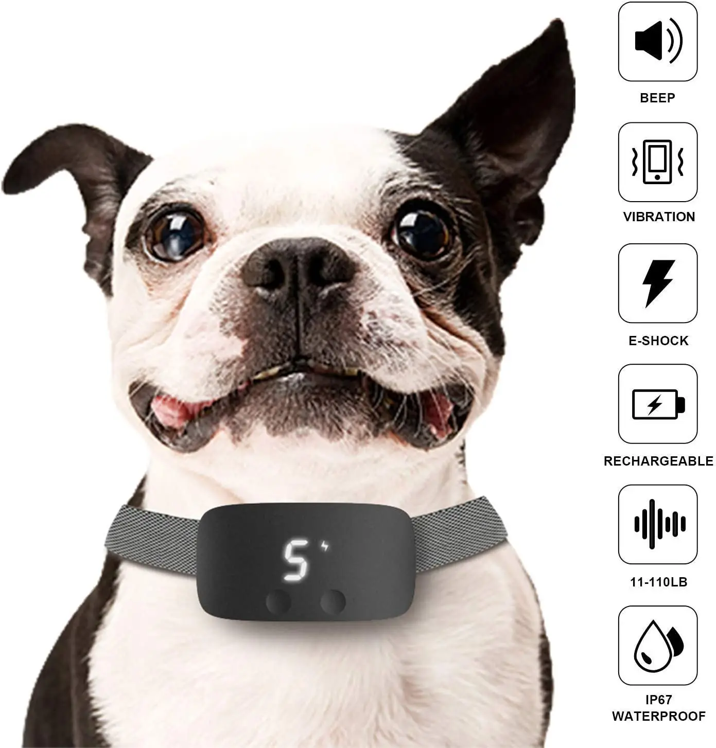 Automatic Anti Barking Dog Collar, Rechargeable Bark Stopper, Stop Barkin,IP67 Waterproof, Electric Training Collar for Dog