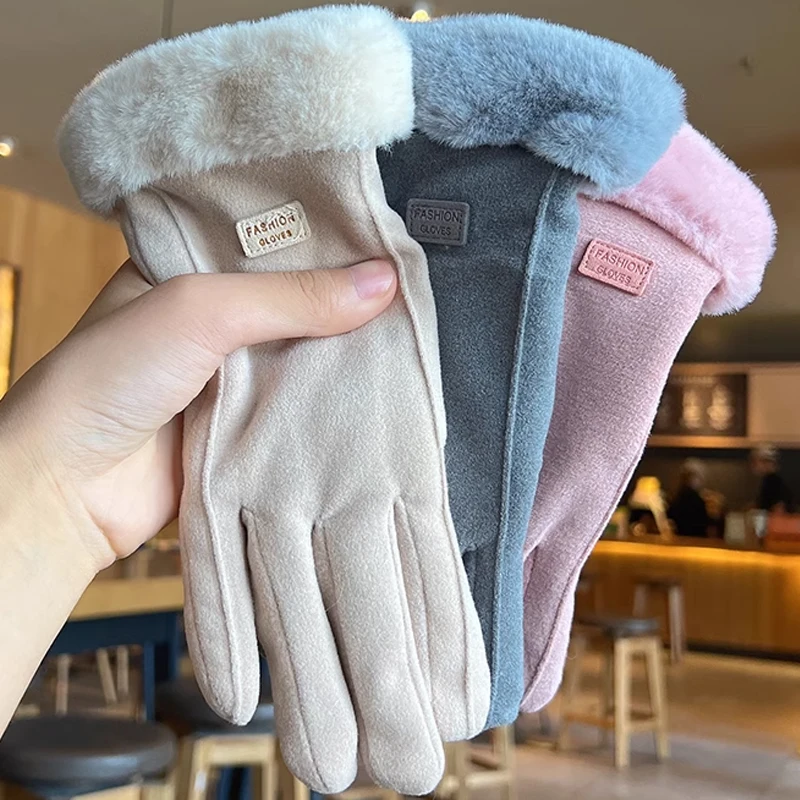 1/2pairs Women Winter Thick Plush Gloves Fashion Warm Suede Outdoor Guante Lady Touchscreen Driving Gloves Sport Cycling Mittens