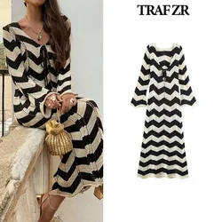 TRAF ZR Dresses with Cutouts High Strecth Knit Dress Beach Wear Robes Midi Party Dress Elegant and Beautiful Women's Dresses