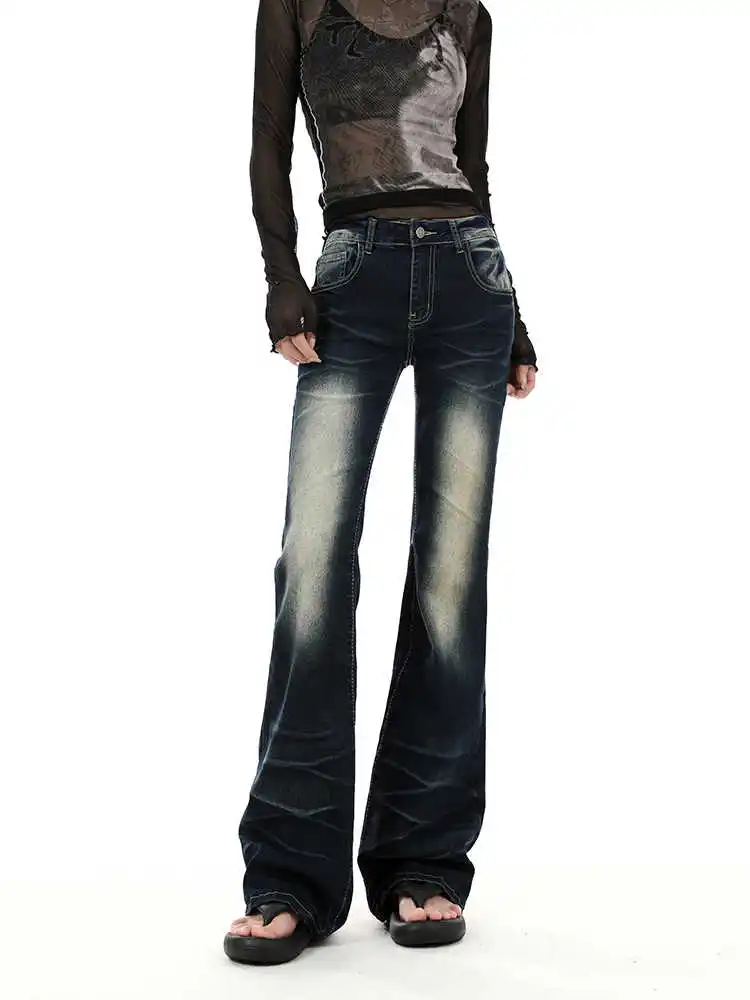 

Women's Low Flare Jeans American Retro Abi Y2k Japanese Skinny Design Harajuku Long Trouser Denim Pants Bell Bottom Gyaru New