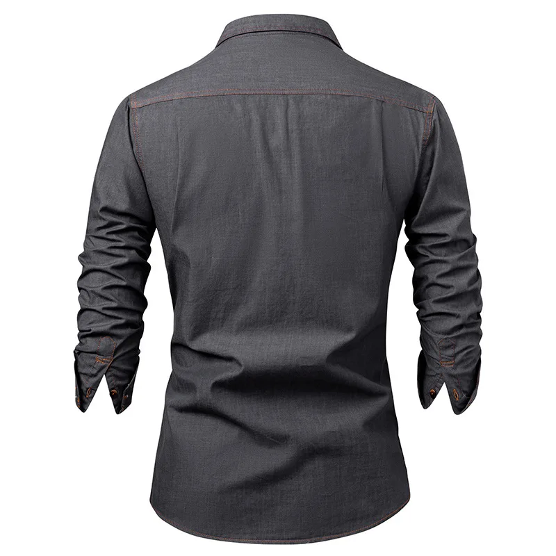 Fashion Autumn Cotton Denim Shirts Men Casual Long Sleeve Quality Cowboy Shirt Solid Color Slim Fit Elastic Jean Shirts for Men