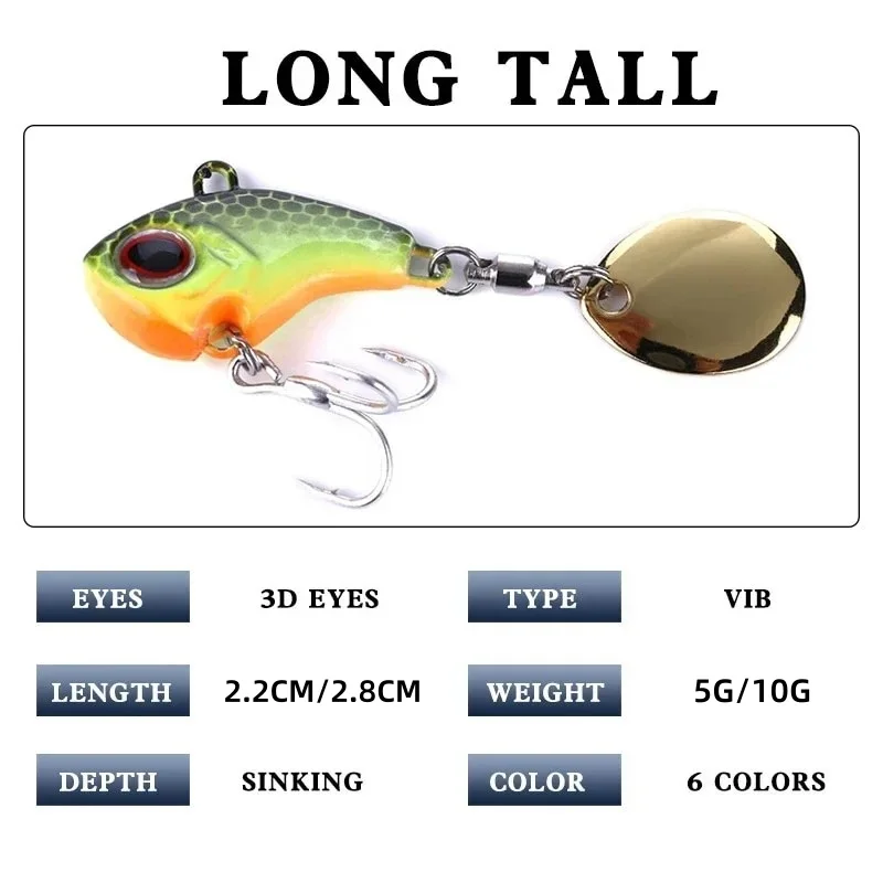 

1pc 5g/10g Fishing Lures Wobble Rotating Metal Vib Vibration Tail Winter Fishing Artificial Hard Baits Jig Spinner Spoon Pesca