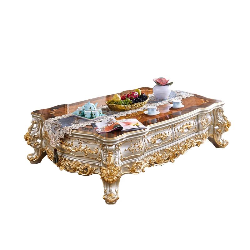 

European-style Carved Wooden Villa, Large Apartment, Square TV Cabinet coffee table corner table