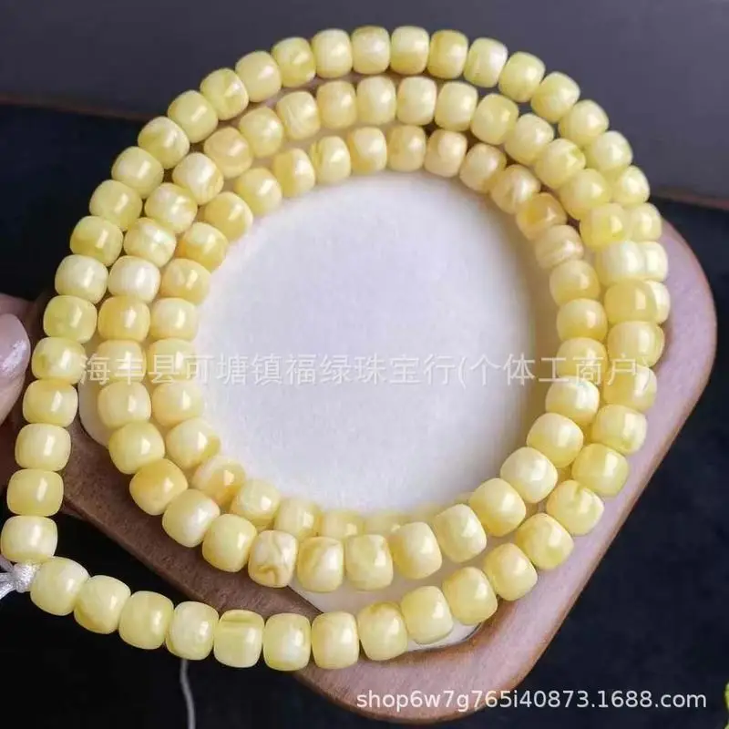 Natural Russian Amber Vintage 108 Buddha Beads Bracelet Necklace Plain String Jewelry