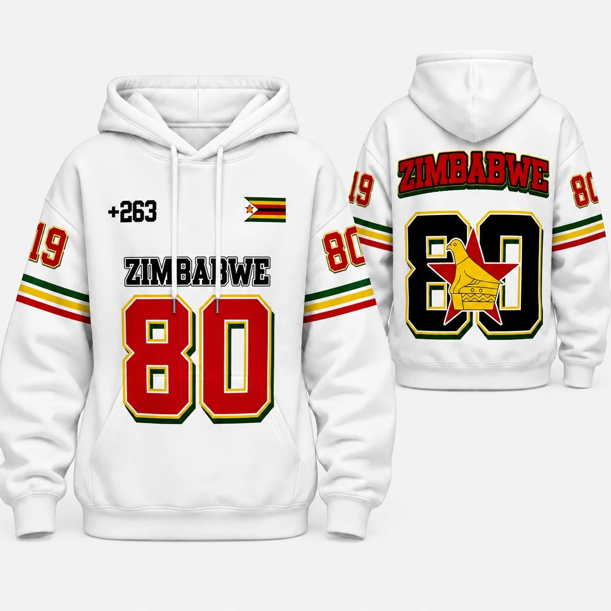 Women's Zimbabwe Flag Hoodie Number 80 Graphic Print Pullover Long Sleeve Pocket Sweatshirt Autumn Winter Streetwear Top