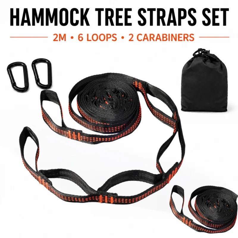 2PCS Hammock Tree Straps 78.7 Inch Adjustable Suspension Straps With Carabiners Storage Bag For Camping Swing
