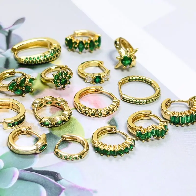 Florato 925 Sterling Silver Ear Needle Turquoise gold Series Hoop Drop Earrings For Women Vintage green Zircong fashion earrings