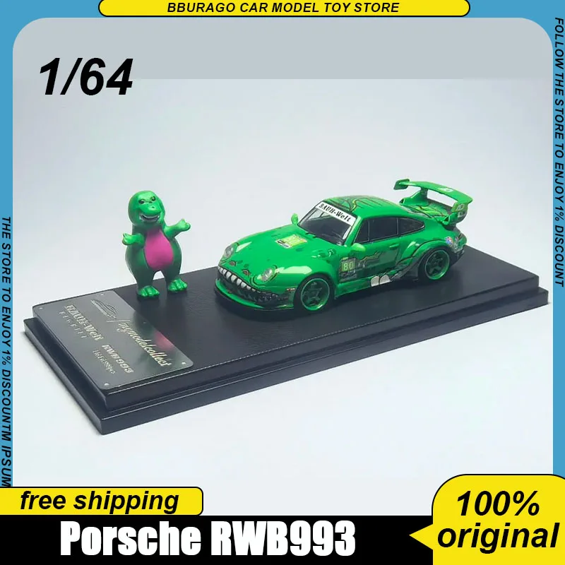 

Pre-Sale Mc 1:64 Porsche Rwb993 High Wing Dinosaur T-Rex Livery Diecast Model American Cartoon Theme Collectible Gift For Boys