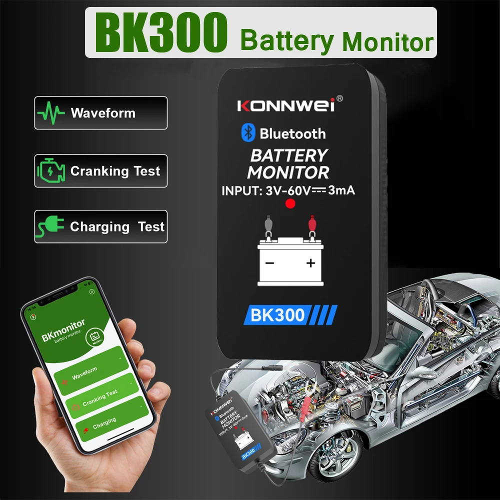 KONNWEI BK300 Battery Monitor BT 5.0 for 12V/24V lead-acid car truck starting battery For Android IOS Battey Analyzer Tool