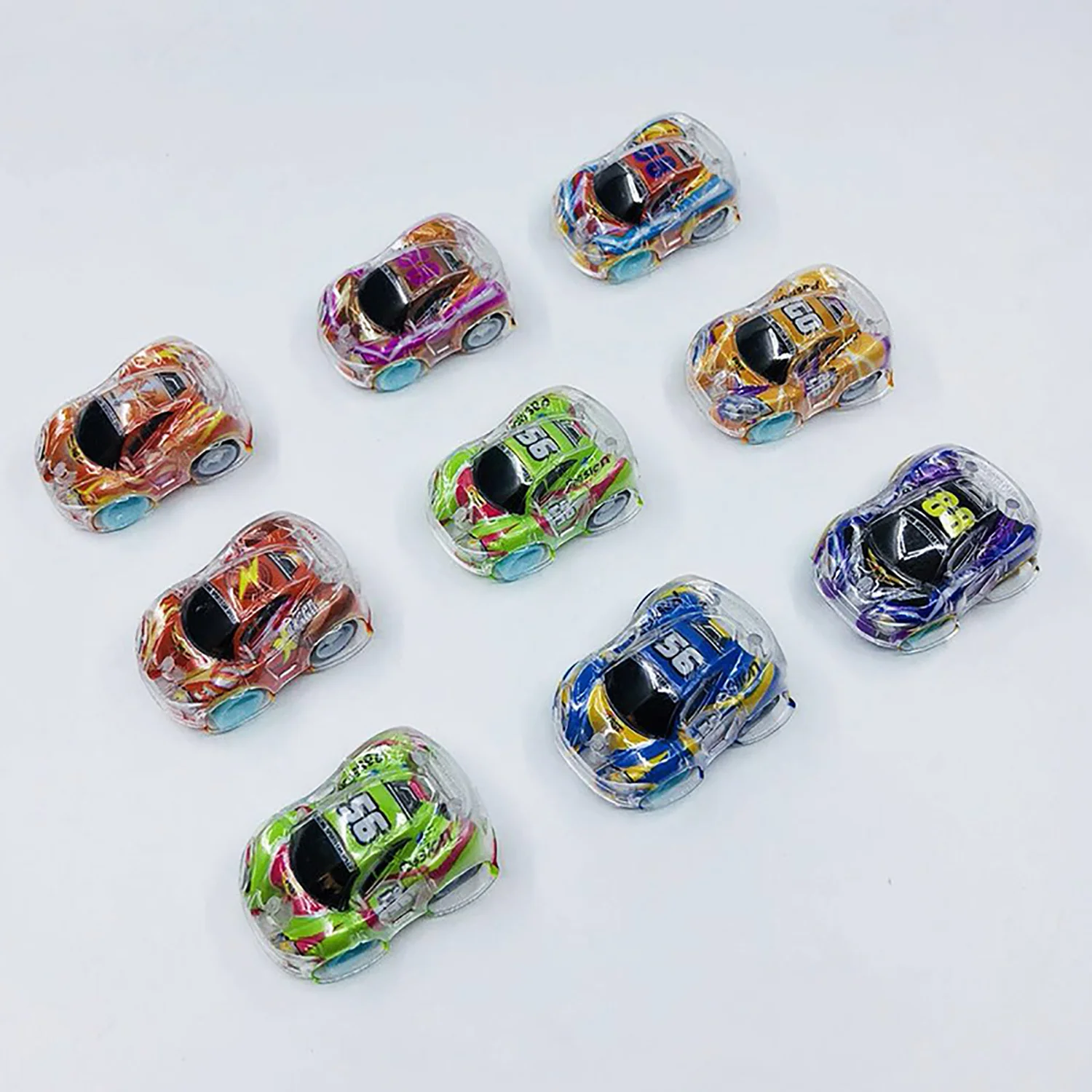 Double layer transparent car toy mini inertia push colored car transparent graffiti 10 sheets, a set of arbitrary color styles