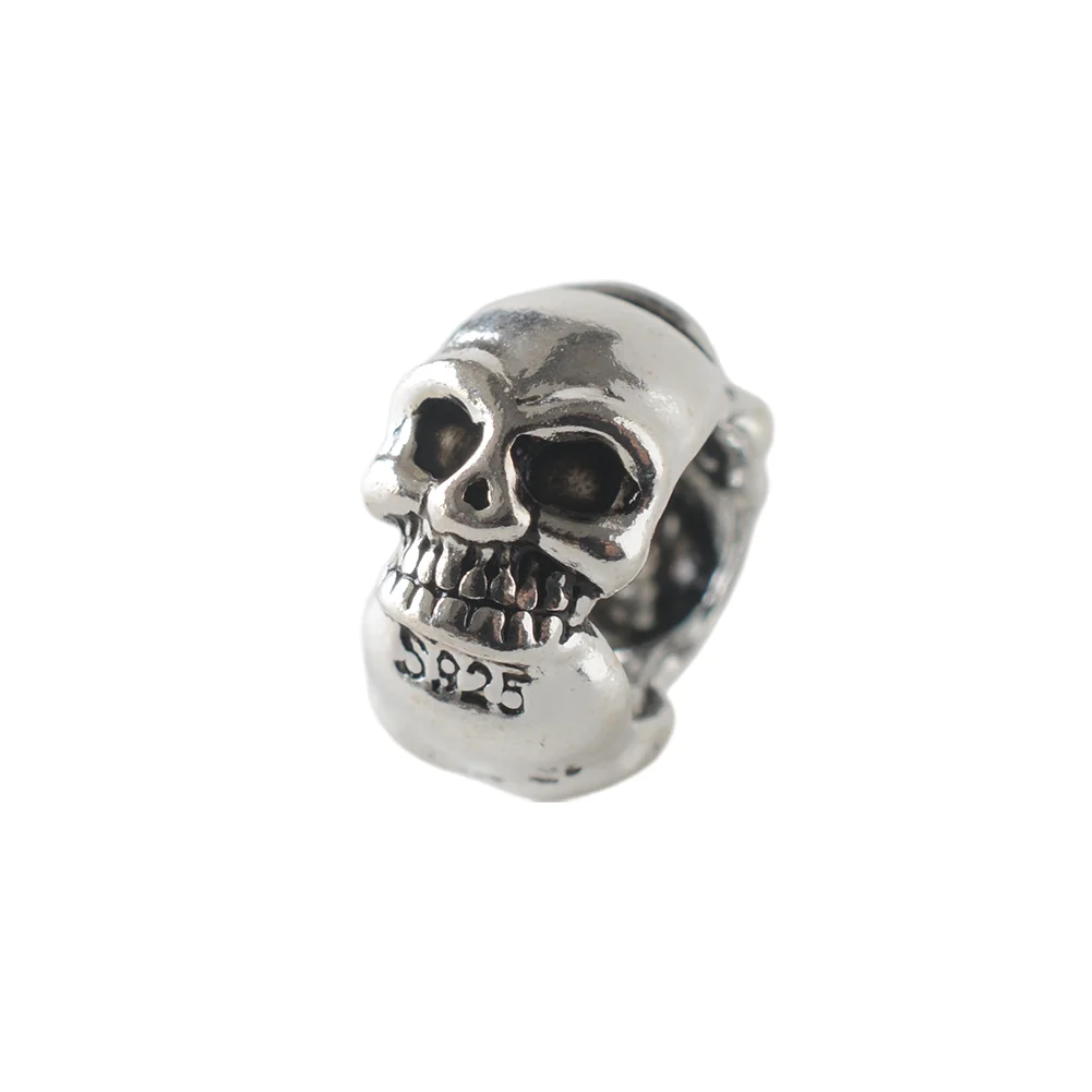 

925 Sterling Silver Oxidized Skull Spacer, Vintage Black Silver DIY Jewelry Findings for Jewelry Making Supplies