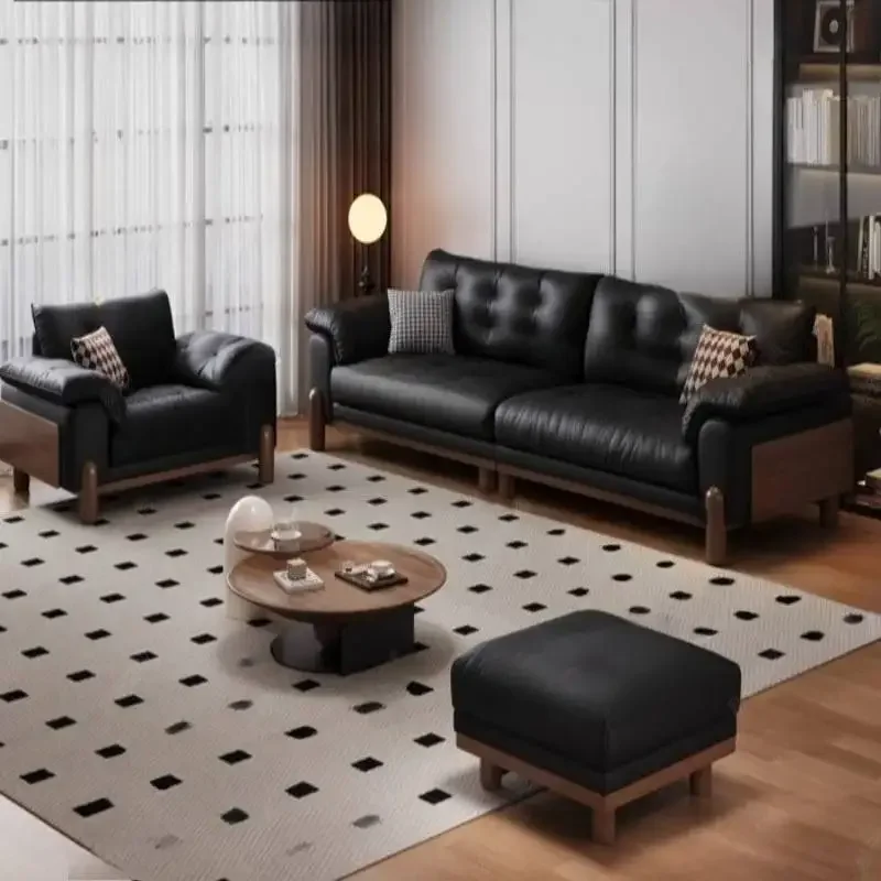 Memory Foam Black Living Room Sofas Nordic Retro Cheap Sectional Living Room Sofas Leather Lazy Divano Soggiorno Furniture Home