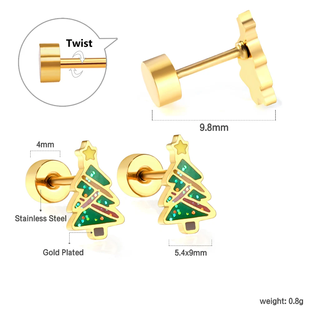 1 Paar/12 Paar Edelstahl Weihnachtsbaum Weihnachten Hirschkopf Schneemann Ohrstecker für Mädchen Urlaub kreativer Schmuck