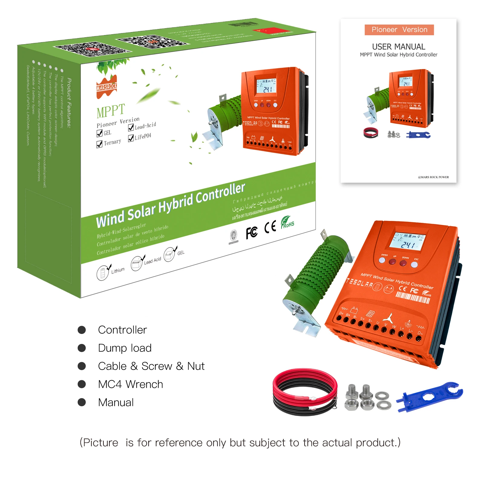 Imagem -06 - Controlador Solar Híbrido do Vento 3000w Regulador Mppt Auto Fósforo 12v 24v 48v Bluetooth Opcional App do Andróide para o Sistema Híbrido da Energia