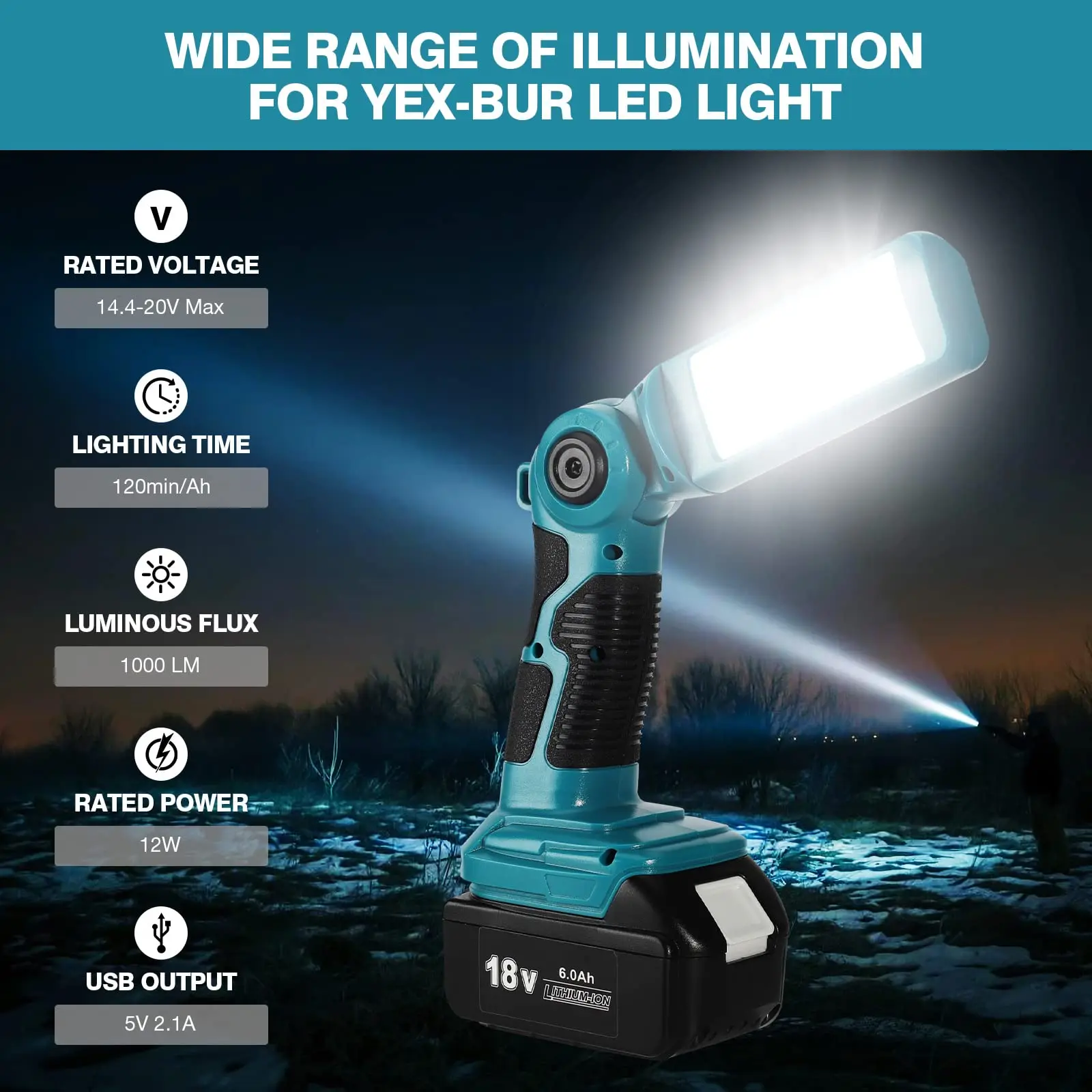 Cordless LED Flashlight Work Light Handheld Spotlight Fit Makita 18v Battery Portable Outdoor Light Camping Lantern(No Battery)