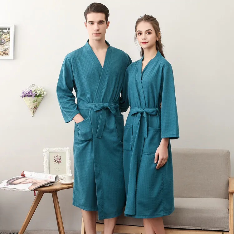 Loungewear Men Couple Lover Sleepwear Nightwear Kimono Robe Adult Unisex Bathrobe Bath Hotel Belt Resort Bathroom Spa Robe