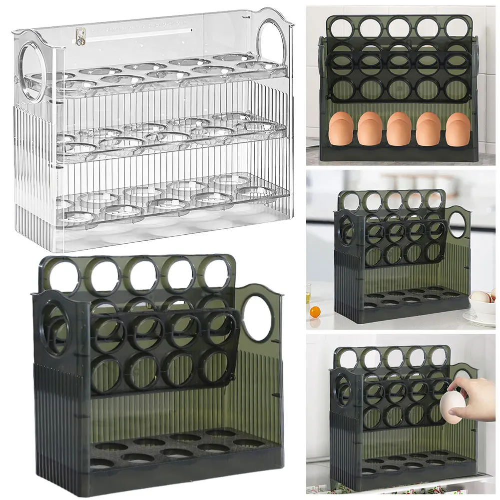 30 Grid Egg Storage Box Egg Case Holder Large Capacity Chicken Egg Storage Container Transparent with Handle for Kitchen