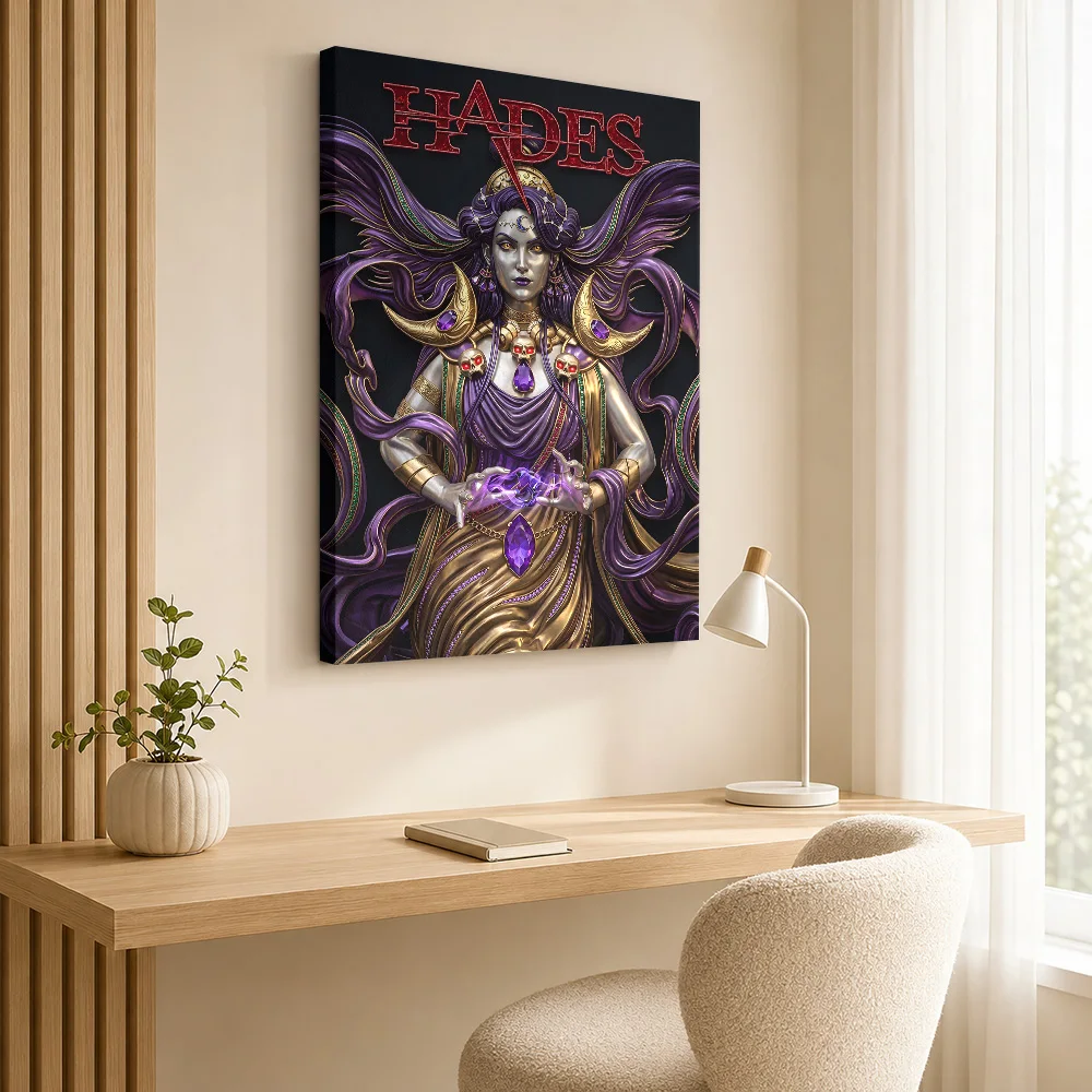 Hades Goddess Fantasy Digital Art Framed Canvas Print Poster Personalized Photo Spiritual Mythology Wall Art for Bedroom Decor