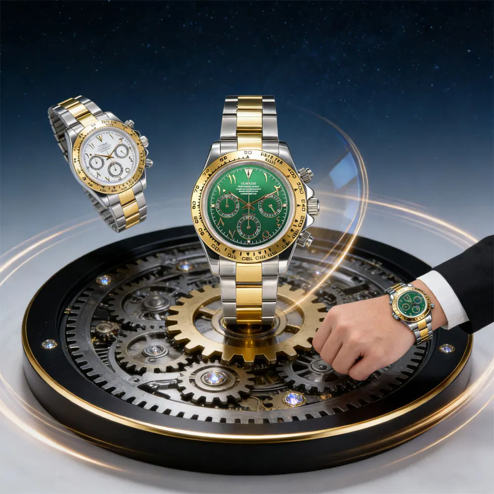 

39mm gold men's watch VK63 movement quartz chronograph sapphire glass stainless steel strap luxury business custom men's watch