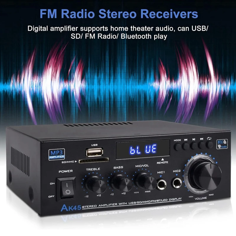 Penerima Amplifier Audio Stereo Bluetooth 5.0, 1 buah Speaker suara Home Theater Audio Stereo System Amplifier FM Radio UK Plug