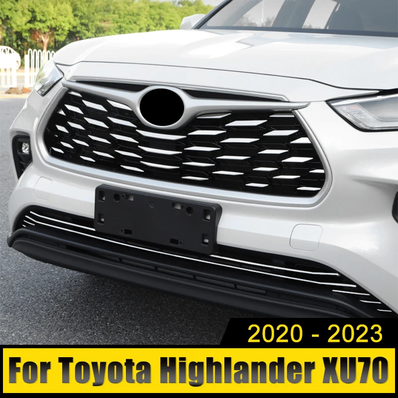 

Stainless Car Front Grille Trim Garnish Cover Stickers For Toyota Highlander XU70 Kluger 2020 2021 2022 2023 Hybrid Accessories