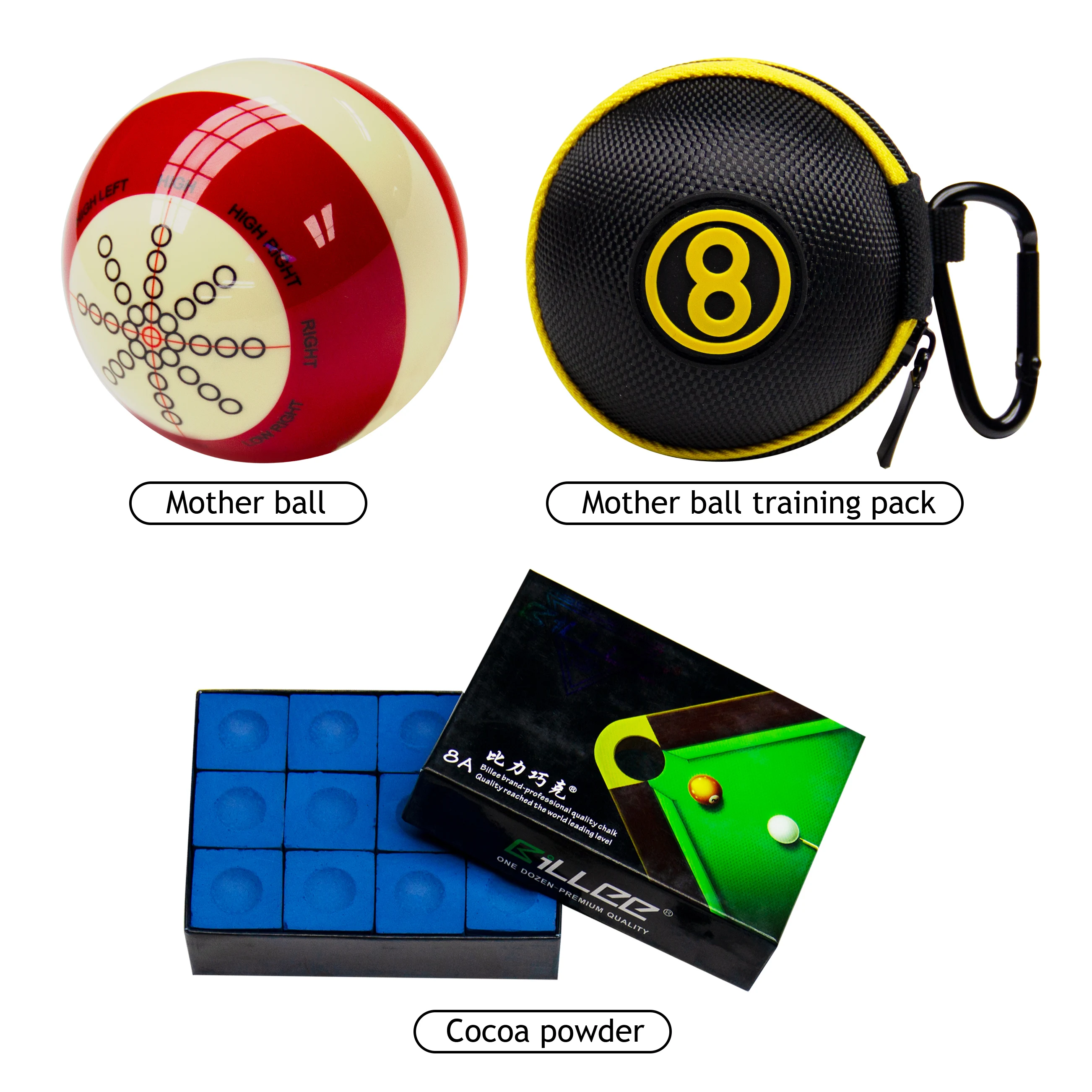 Kit de prática de bilhar de piscina 3 em 1 - bola de treinamento de tacos, bolsa de proteção com zíper, pó de giz azul - perfeito para iniciantes e profissionais