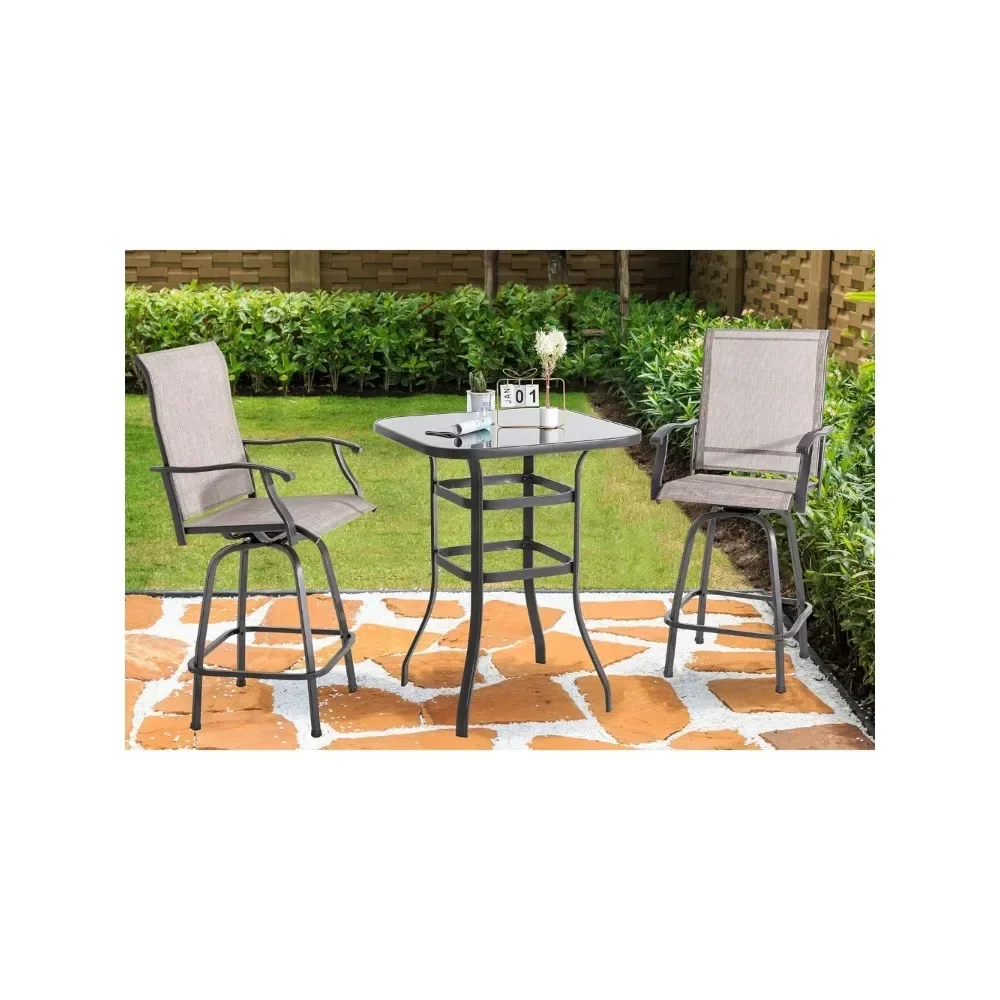 Outdoor Table and Chairs Set, Swivel Bar All Weather Textile Fabric High Stool Bistro , Outdoor Table and Chairs Set