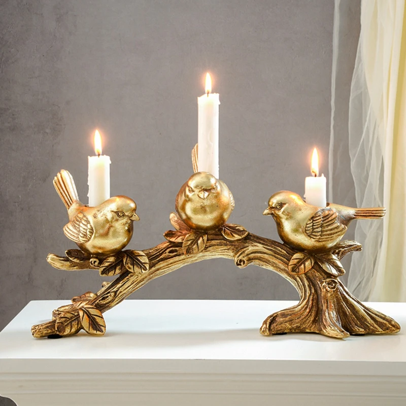 European Creative Resin Wedding Three Little Birds Candlestick Home Decor Living Room Home Decor Ornament Candle Holder