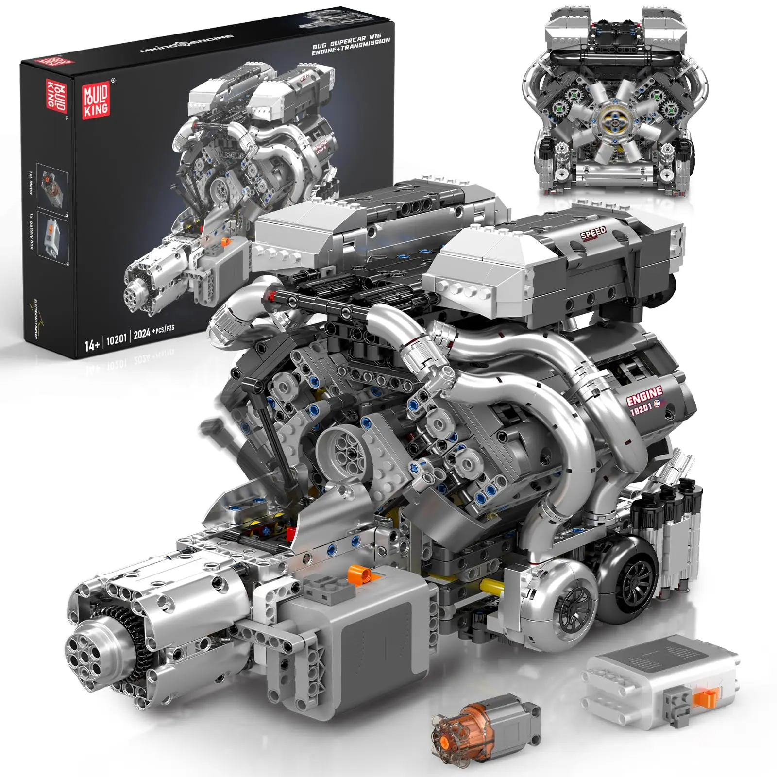 

Набор строительных блоков Mould King 10201: Модель двигателя W16 с 4-ступенчатой коробкой передач, 2024 детали. Конструктор для мальчиков, STEM-игрушка, подарок для взрослых.