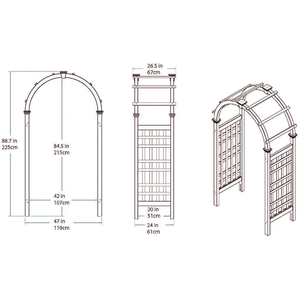 Jardim Arbour, jacarandá 47"L x 89"H, detalhe de treliça para apoiar suas plantas e flores de escalada, cor de grão de madeira natural