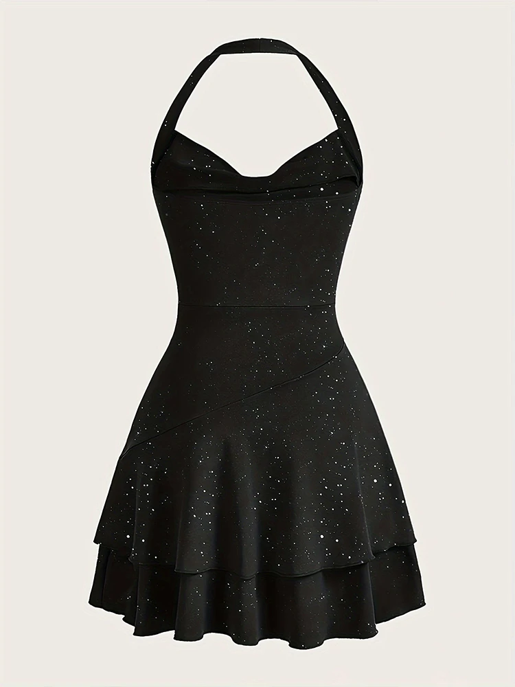 2025 verão novo feminino lantejoulas pescoço sem mangas vestido de lantejoulas elegante brilhante com decote em v glitter mini vestidos