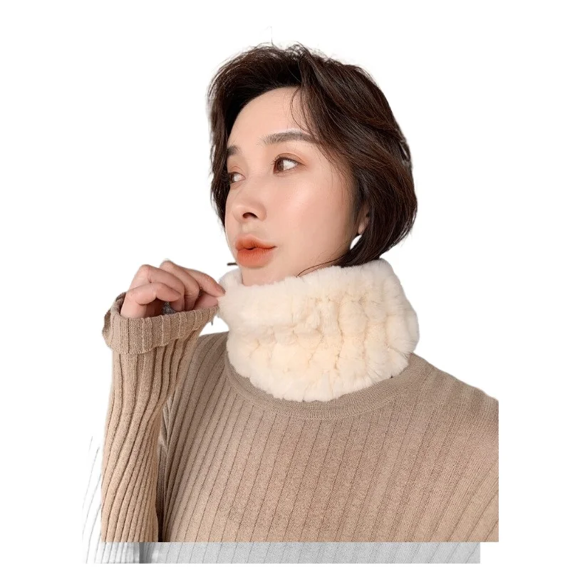 

Korean version of casual elastic small scarf, Rex rabbit hair woven thickened winter warm fur scarf for women