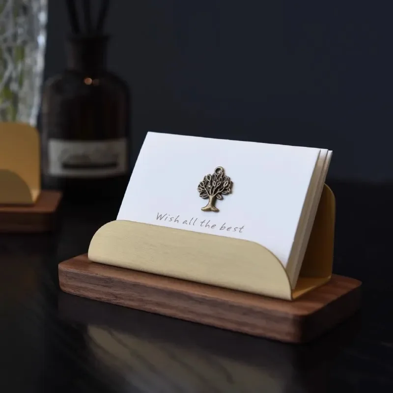 Business Card Box/Booklet Brass & Solid Wood High-End Desktop Table Card Holders