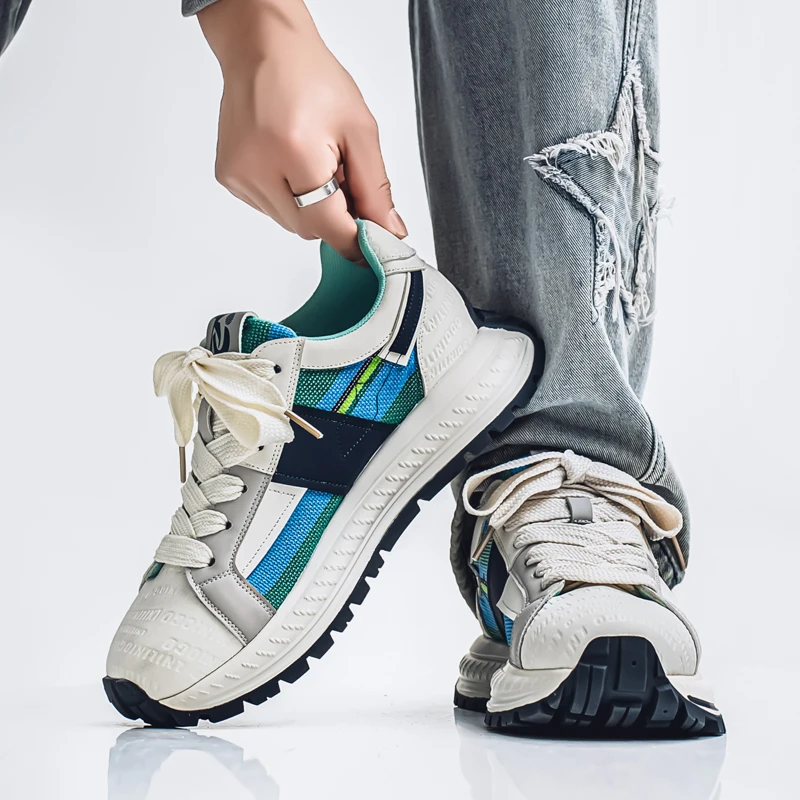 

2025 New Color Blocked Casual Men's Board Shoes, Personalized Design, High-quality Men's Thick Soled Non Slip Canvas Shoes