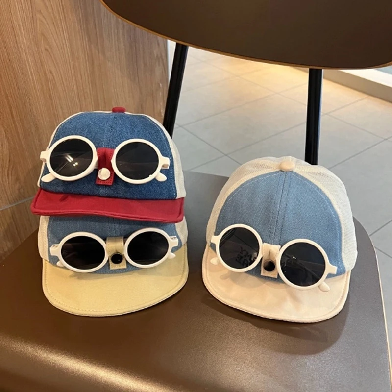 

Sunglasses Detachable Baby Duck Tongue Cap Fashion Children Sun Glasses Outdoor Visors 8-36Month Kids Color Block Baseball Hat